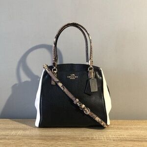 Coach Black and White Satchel with Snake Print Accents